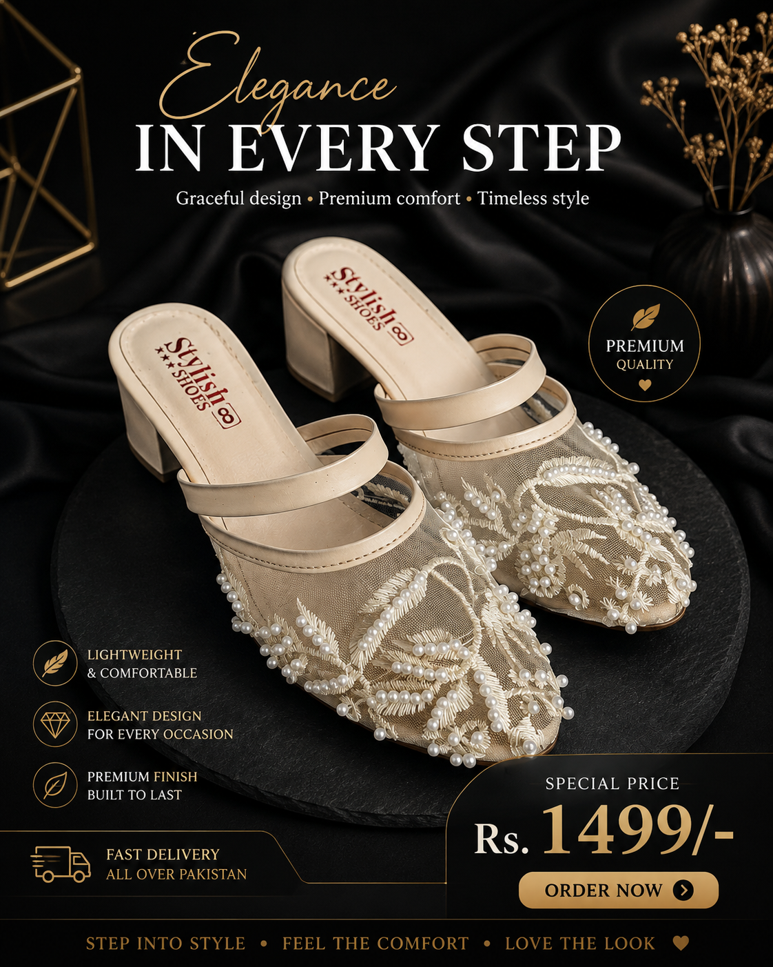 Pearl Embroidered Heeled Mules – Elegant Block Heel Sandals