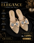 Classy Elegance Beige Crystal Bow Heels